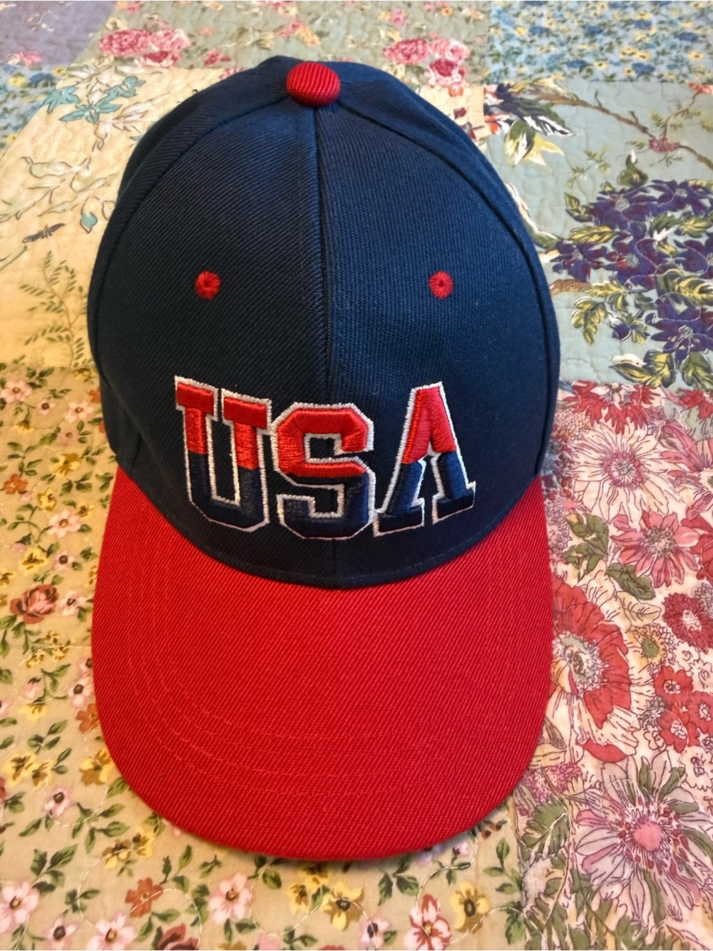 USA Embroidered Baseball Cap - Navy & Red